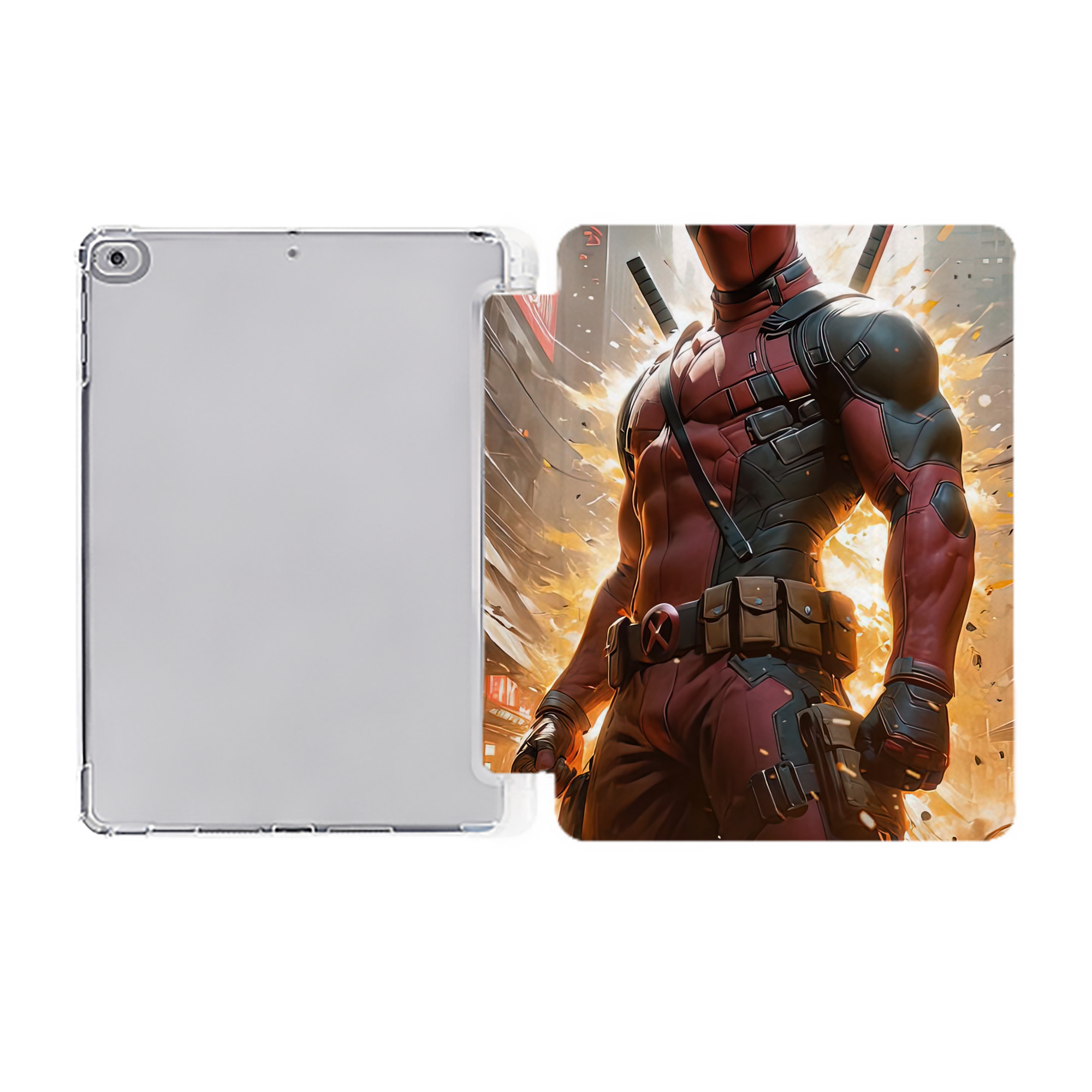 （画像用） Deadpool デッドプール IPad ケース ペン収納付き 三つ折りスタンド PUレザー×シリコン 対応機種9.5/10.5/10.9インチ